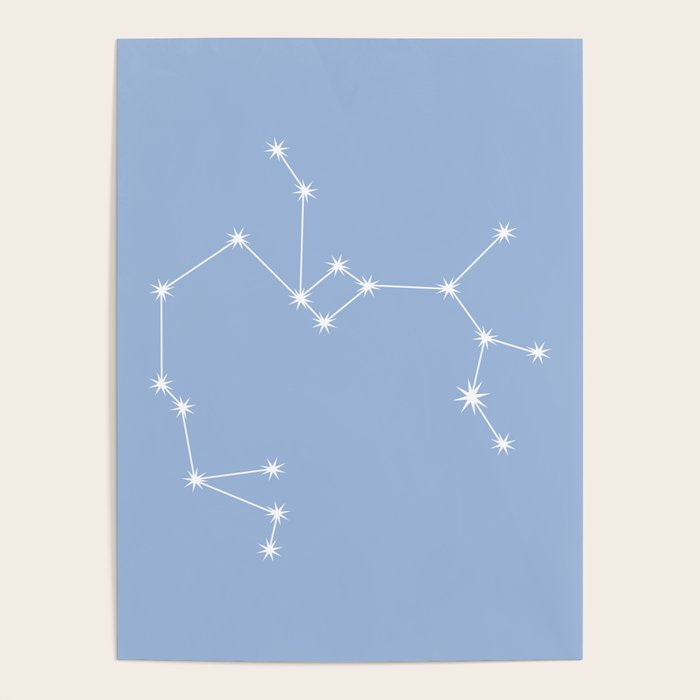 Sagittarius Zodiac Star Constellation Line Art Sky Blue Poster Gallery Image 1