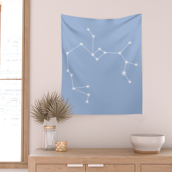 Sagittarius Zodiac Star Constellation Line Art Sky Blue Wall Tapestry Gallery Image 2