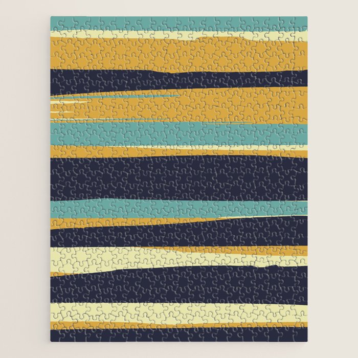Stripes Abstract, Yellow, Teal, Navy Blue Jigsaw Puzzle Gallery Image 1