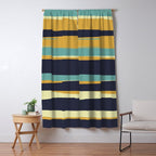 Stripes Abstract, Yellow, Teal, Navy Blue Window Curtain Gallery Image 5