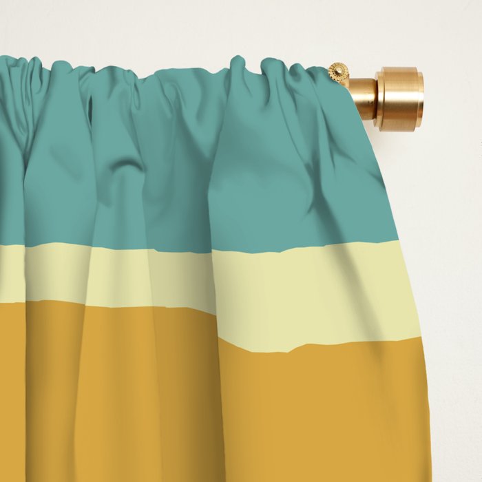 Stripes Abstract, Yellow, Teal, Navy Blue Window Curtain Gallery Image 2