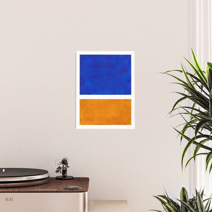 Phthalo Blue Yellow Ochre Mid Century Modern Abstract Minimalist Rothko Color Field Squares Poster Gallery Image 2
