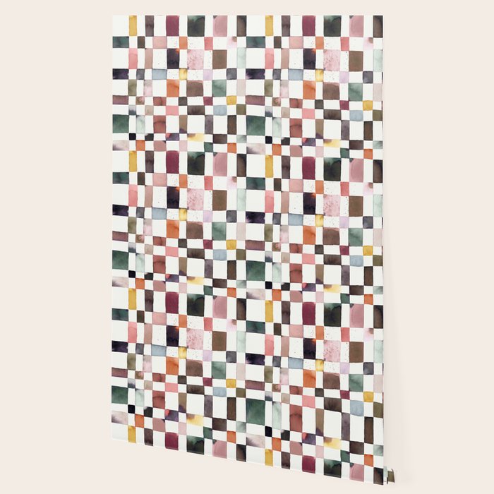 Watercolor Fall Checker Rustic Earthy Wallpaper Gallery Image 2