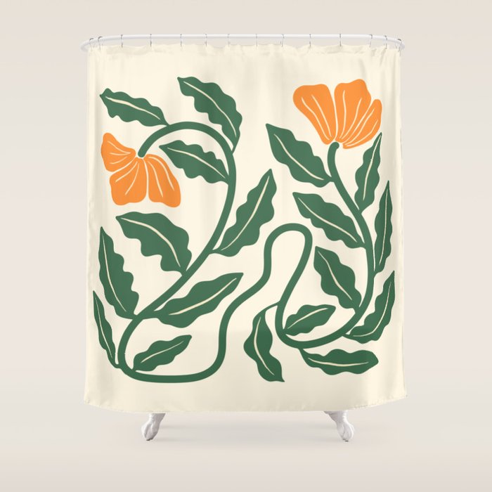 Midcentury Nasturtium On Vines Shower Curtain