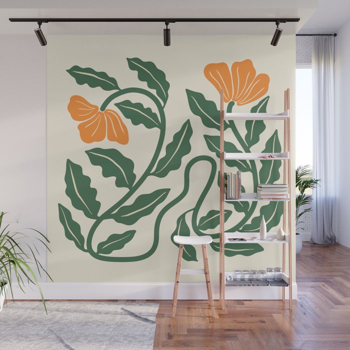 Midcentury Nasturtium on Vines Wall Mural Gallery Image 1