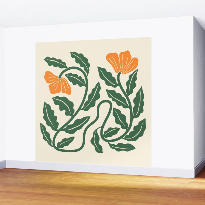 Midcentury Nasturtium on Vines Wall Mural Gallery Image 2