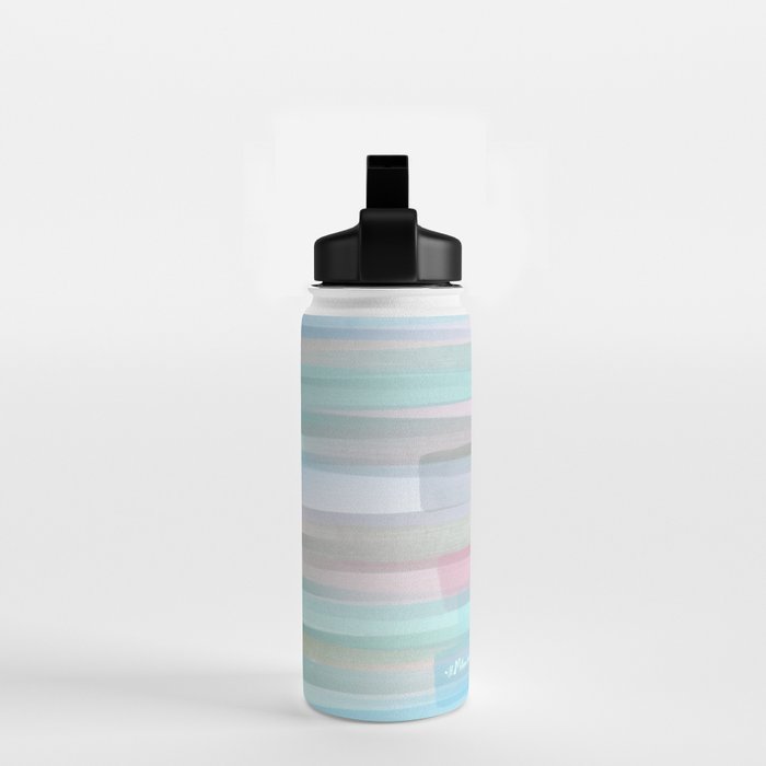 Abstract Watercolor Waves in Sky & Seafoam Water Bottle Gallery Image 2