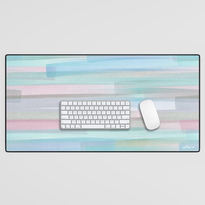 Abstract Watercolor Waves in Sky & Seafoam Desk Mat Gallery Image 1