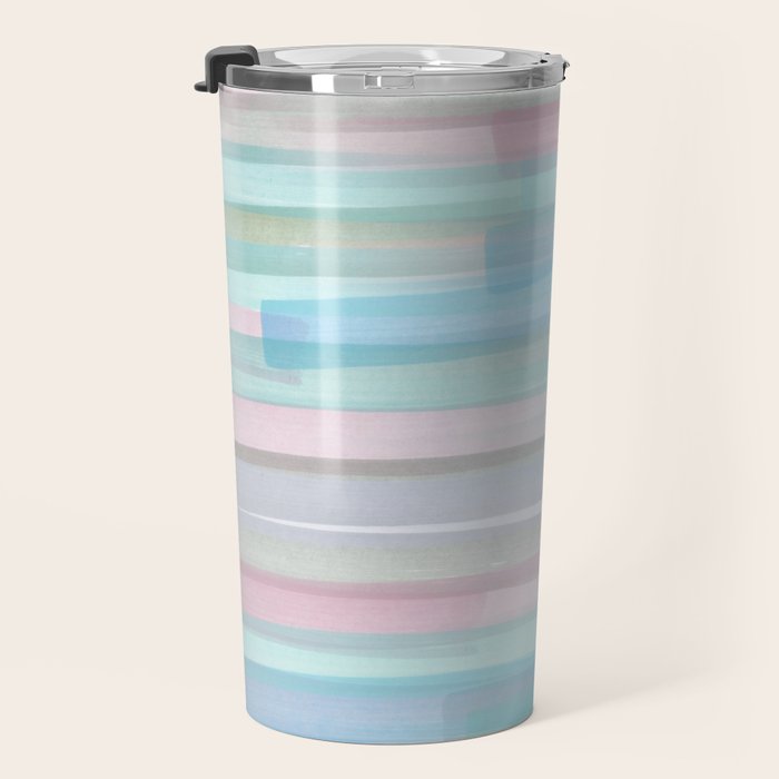 Abstract Watercolor Waves in Sky & Seafoam Travel Mug Gallery Image 3