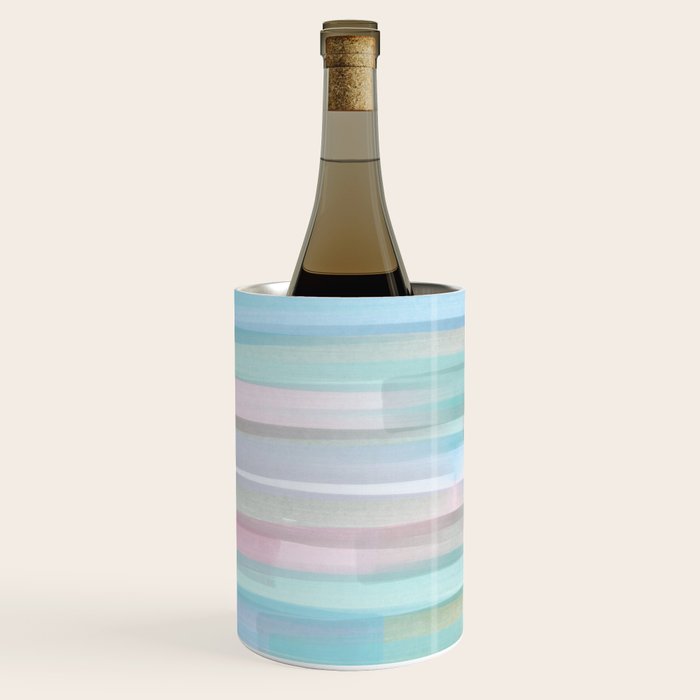 Abstract Watercolor Waves in Sky & Seafoam Wine Chiller Gallery Image 1