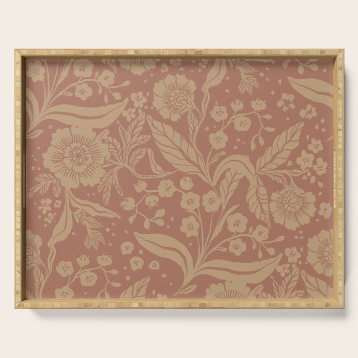 Terracotta and Golden Floral Pattern   Serving Tray Gallery Image 1