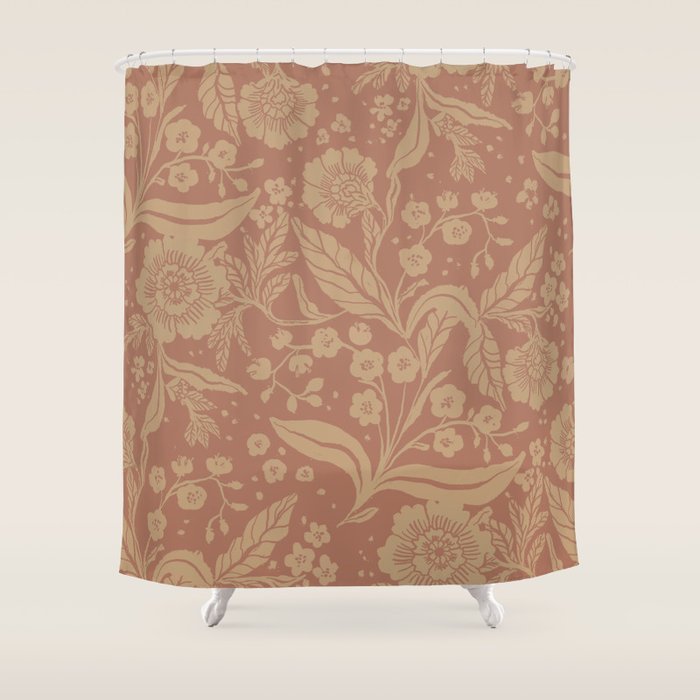Terracotta and Golden Floral Pattern   Shower Curtain Gallery Image 1