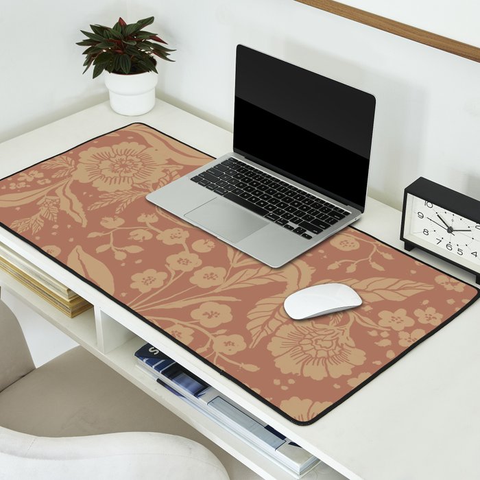 Terracotta and Golden Floral Pattern   Desk Mat Gallery Image 2