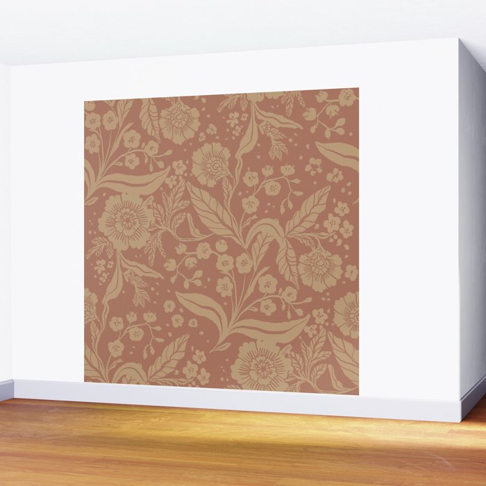 Terracotta and Golden Floral Pattern   Wall Mural Gallery Image 2