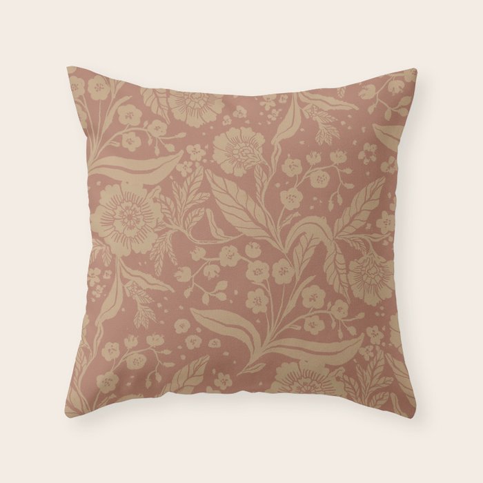 Terracotta and Golden Floral Pattern   Throw Pillow Gallery Image 6
