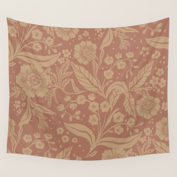 Terracotta and Golden Floral Pattern   Wall Tapestry Gallery Image 4
