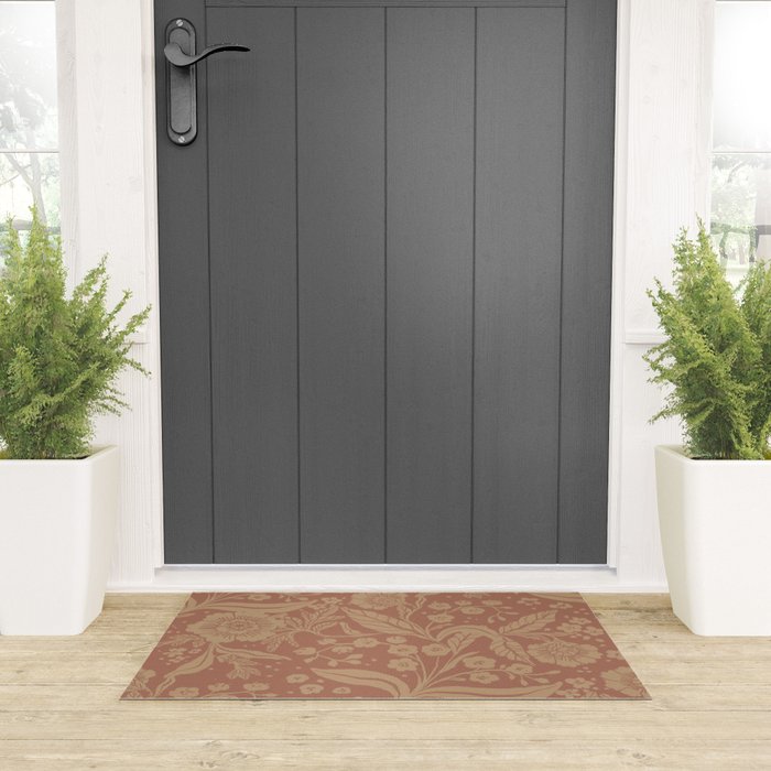 Terracotta and Golden Floral Pattern   Welcome Mat Gallery Image 3