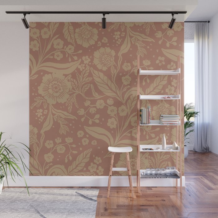 Terracotta and Golden Floral Pattern   Wall Mural Gallery Image 1