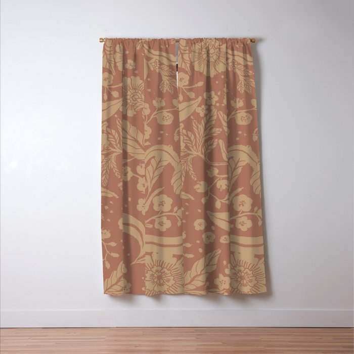 Terracotta and Golden Floral Pattern   Window Curtain Gallery Image 3