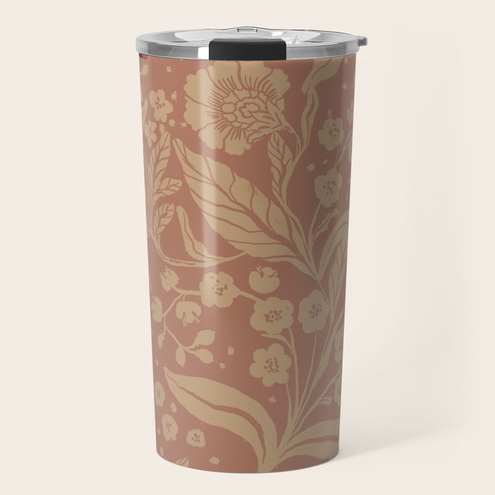 Terracotta and Golden Floral Pattern   Travel Mug Gallery Image 1