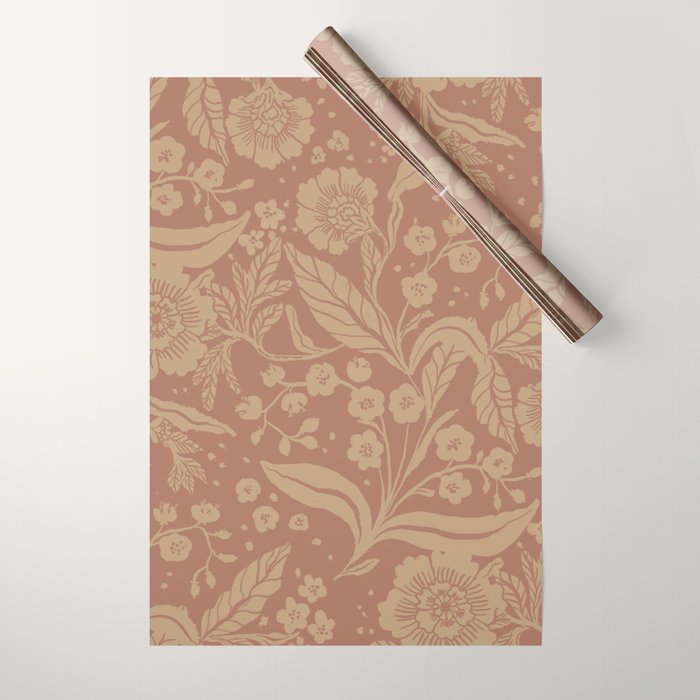 Terracotta and Golden Floral Pattern   Wrapping Paper Gallery Image 1