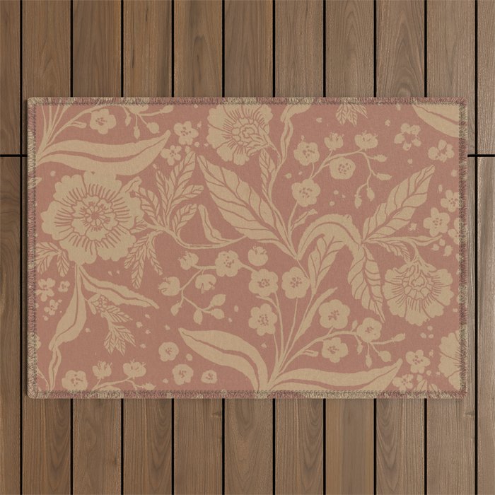 Terracotta and Golden Floral Pattern   Outdoor Rug Gallery Image 1