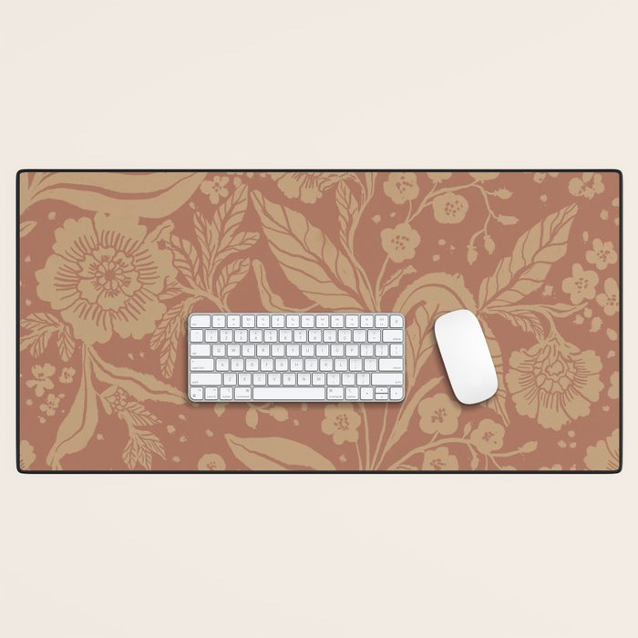 Terracotta and Golden Floral Pattern   Desk Mat Gallery Image 1