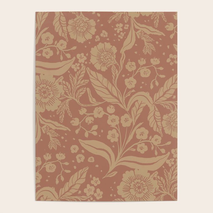 Terracotta and Golden Floral Pattern   Poster Gallery Image 1