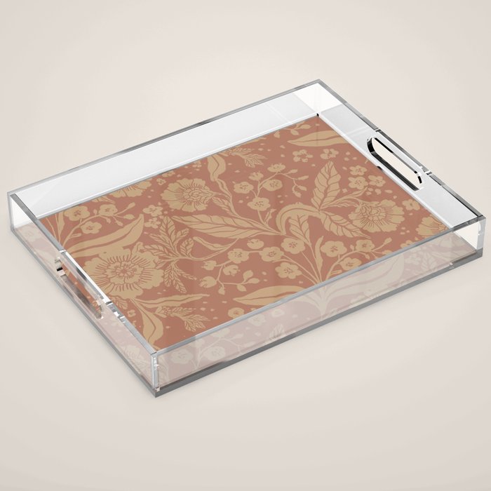 Terracotta and Golden Floral Pattern   Acrylic Tray Gallery Image 1