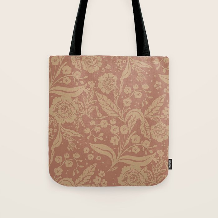 Terracotta and Golden Floral Pattern   Tote Bag Gallery Image 1