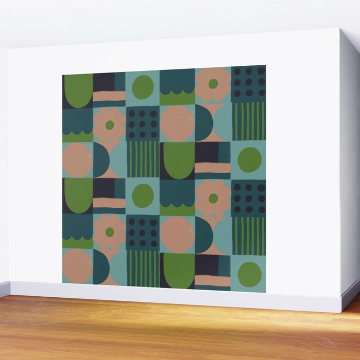 Green and blue tiles Wall Mural Gallery Image 2