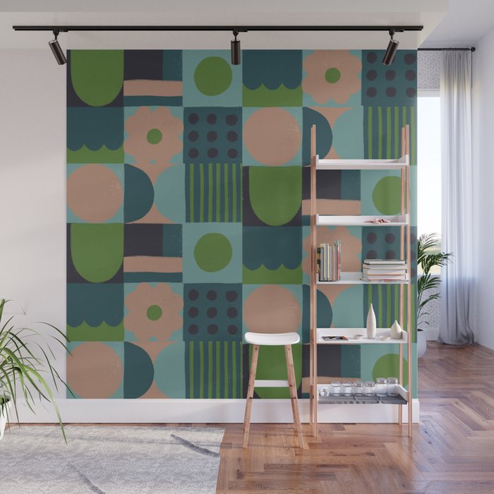 Green and blue tiles Wall Mural Gallery Image 1
