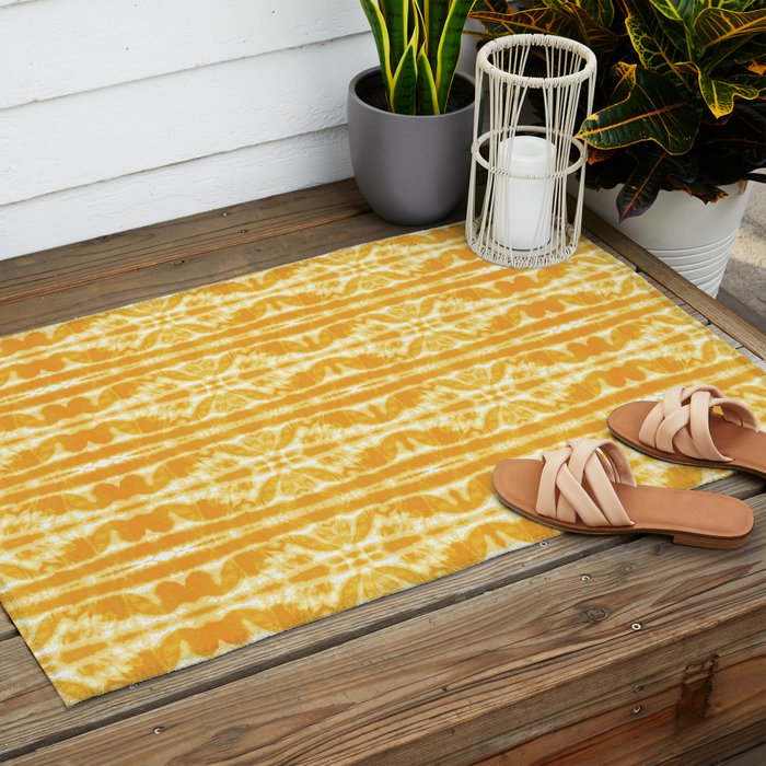 Yellow Tie Dye Twos Outdoor Rug Gallery Image 2