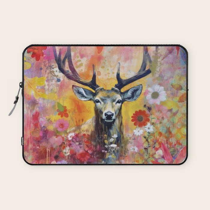 Colorful Wild Deer Indian Summer  Woodland Flora And Wildlife Laptop Sleeve Gallery Image 1