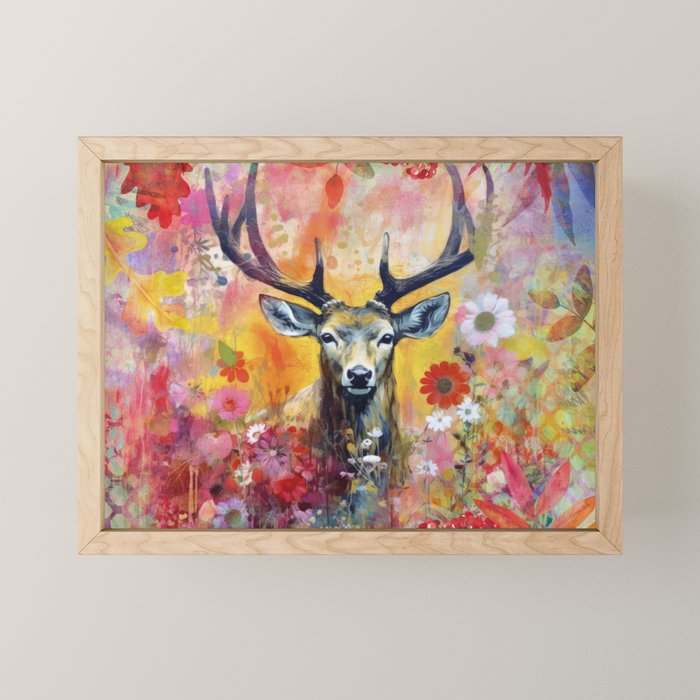 Colorful Wild Deer Indian Summer  Woodland Flora And Wildlife Mini Art Print Gallery Image 1