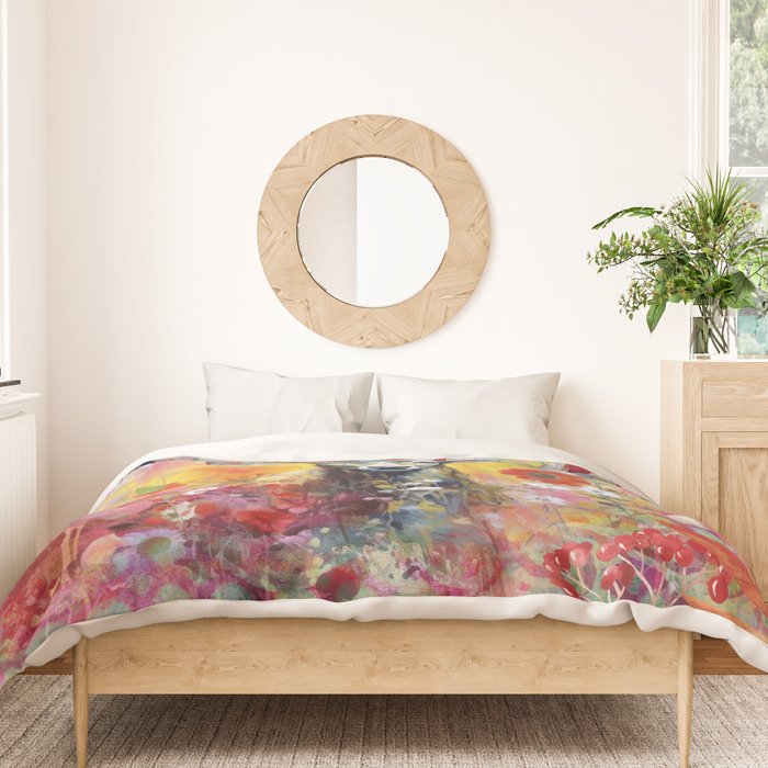 Colorful Wild Deer Indian Summer  Woodland Flora And Wildlife Duvet Cover Gallery Image 3