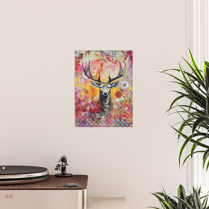 Colorful Wild Deer Indian Summer  Woodland Flora And Wildlife Poster Gallery Image 2