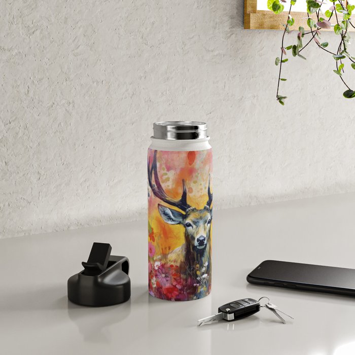 Colorful Wild Deer Indian Summer  Woodland Flora And Wildlife Water Bottle Gallery Image 4