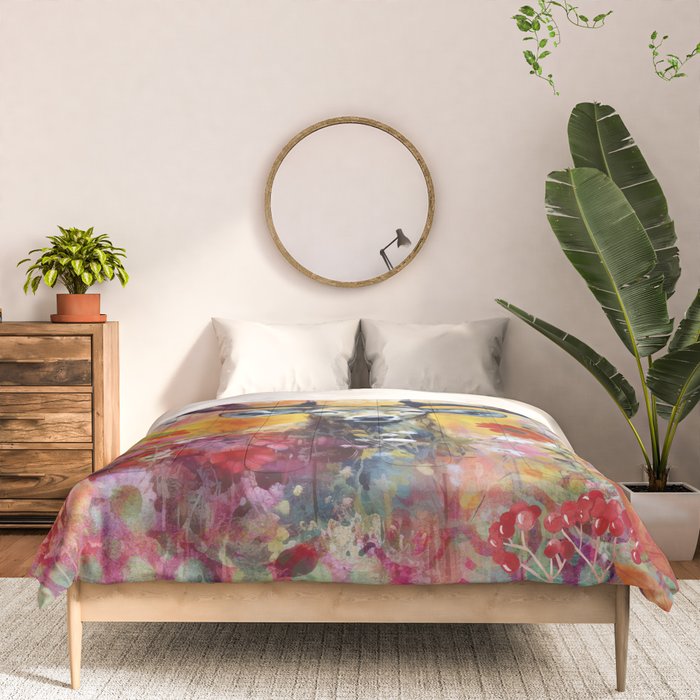 Colorful Wild Deer Indian Summer  Woodland Flora And Wildlife Comforter Gallery Image 3