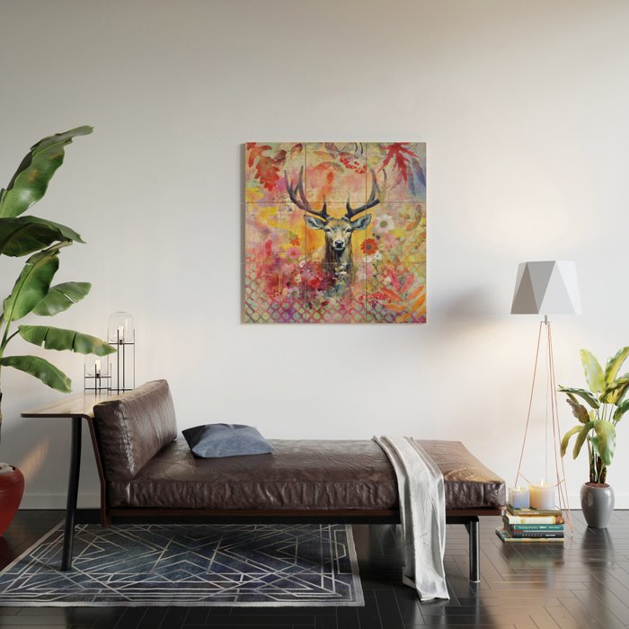 Colorful Wild Deer Indian Summer  Woodland Flora And Wildlife Wood Wall Art Gallery Image 2