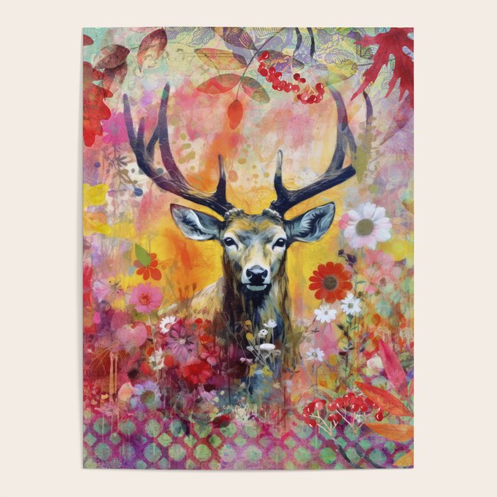 Colorful Wild Deer Indian Summer  Woodland Flora And Wildlife Poster Gallery Image 4