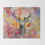 Colorful Wild Deer Indian Summer  Woodland Flora And Wildlife Throw Blanket Gallery Image 2