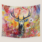 Colorful Wild Deer Indian Summer  Woodland Flora And Wildlife Wall Tapestry Gallery Image 4
