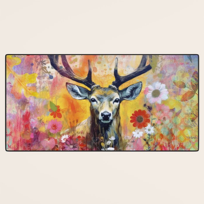 Colorful Wild Deer Indian Summer  Woodland Flora And Wildlife Desk Mat Gallery Image 3