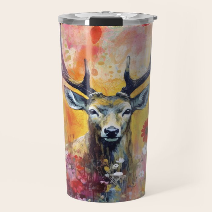 Colorful Wild Deer Indian Summer  Woodland Flora And Wildlife Travel Mug Gallery Image 1