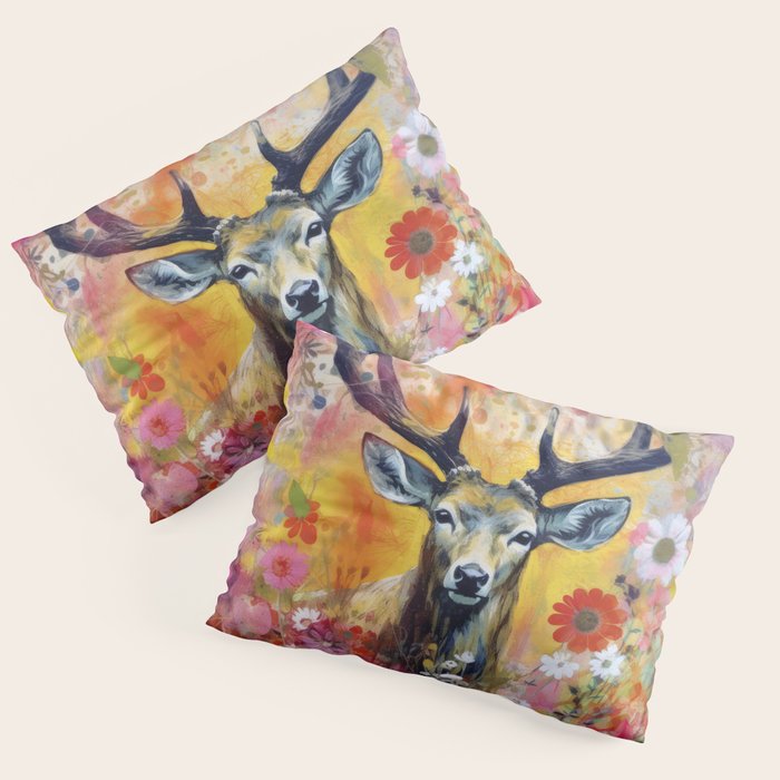 Colorful Wild Deer Indian Summer  Woodland Flora And Wildlife Pillow Sham Gallery Image 3
