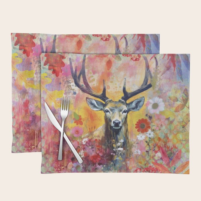 Colorful Wild Deer Indian Summer  Woodland Flora And Wildlife Placemat Gallery Image 1