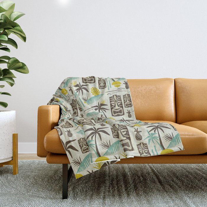 Island Tiki - Tan Throw Blanket Gallery Image 1