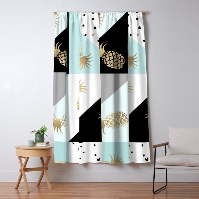 Pastel color block watercolor dots faux gold pineapple Window Curtain Gallery Image 5