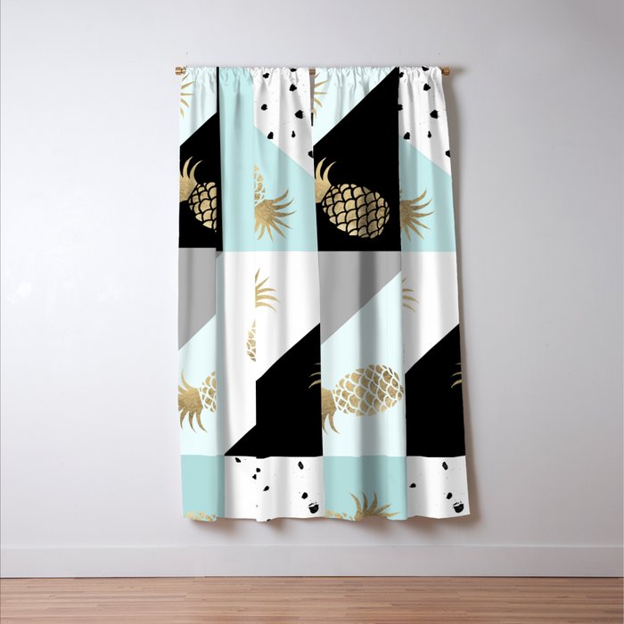 Pastel color block watercolor dots faux gold pineapple Window Curtain Gallery Image 3